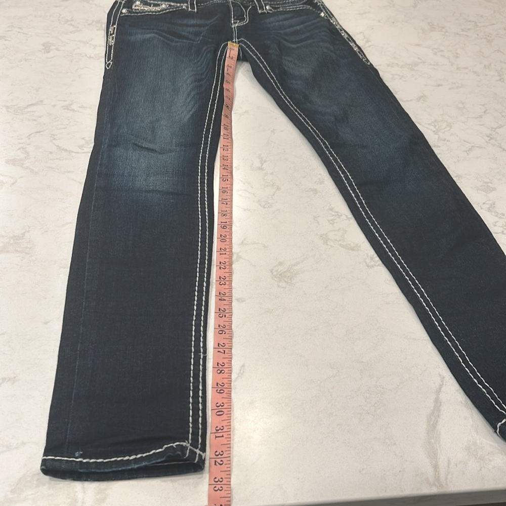 Rock Revival Karla Skinny Jean 27 Embellished Bling Low Rise Dark Wash - Picture 14 of 16